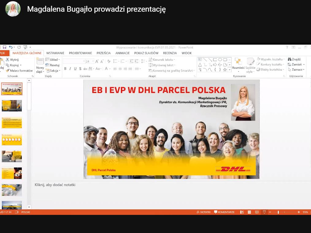 Zdjęcie slajdu przedstawianego przez przedstawiciela DHL